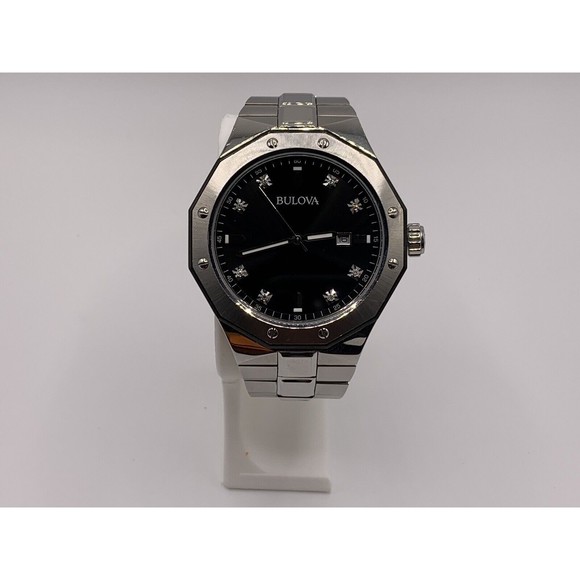 Bulova Men's Quartz Diamond Accent Black Dial Date Display 44mm Watch 98D103 - Picture 10 of 16